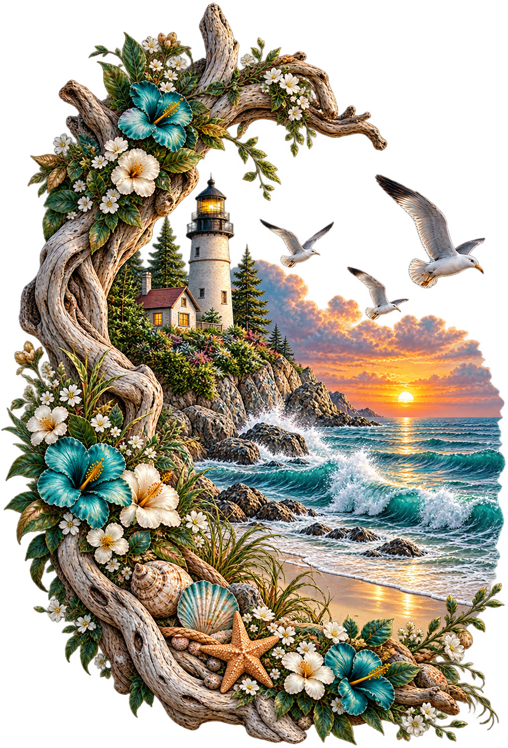 Coastal Lighthouse Sunset UV DTF Transfer