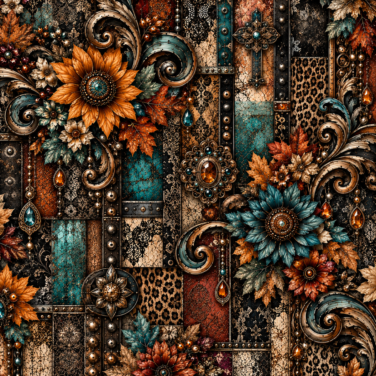 Rustic Steampunk Floral Seamless Wallpaper