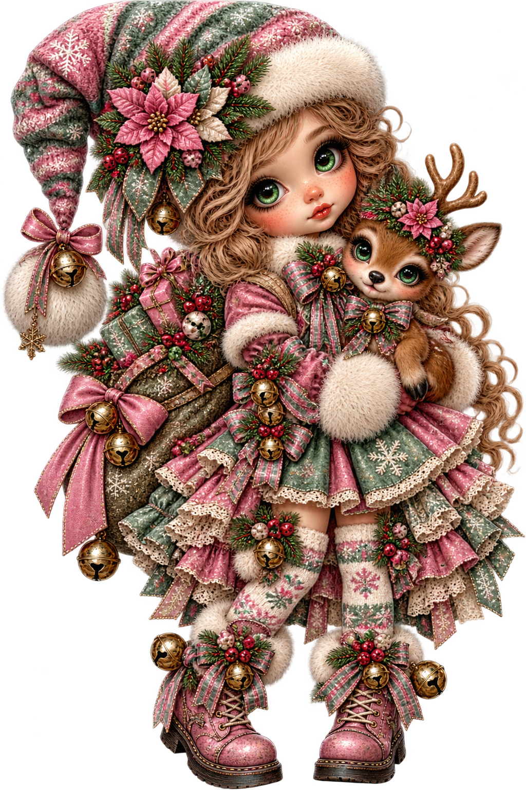 Pink Christmas Doll UV DTF Transfer