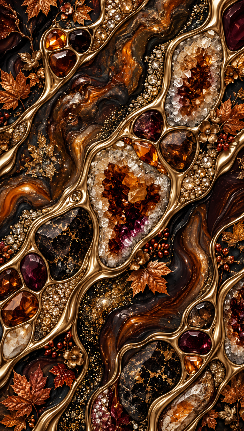 Luxe Autumn Geode & Gemstone Seamless Wallpaper
