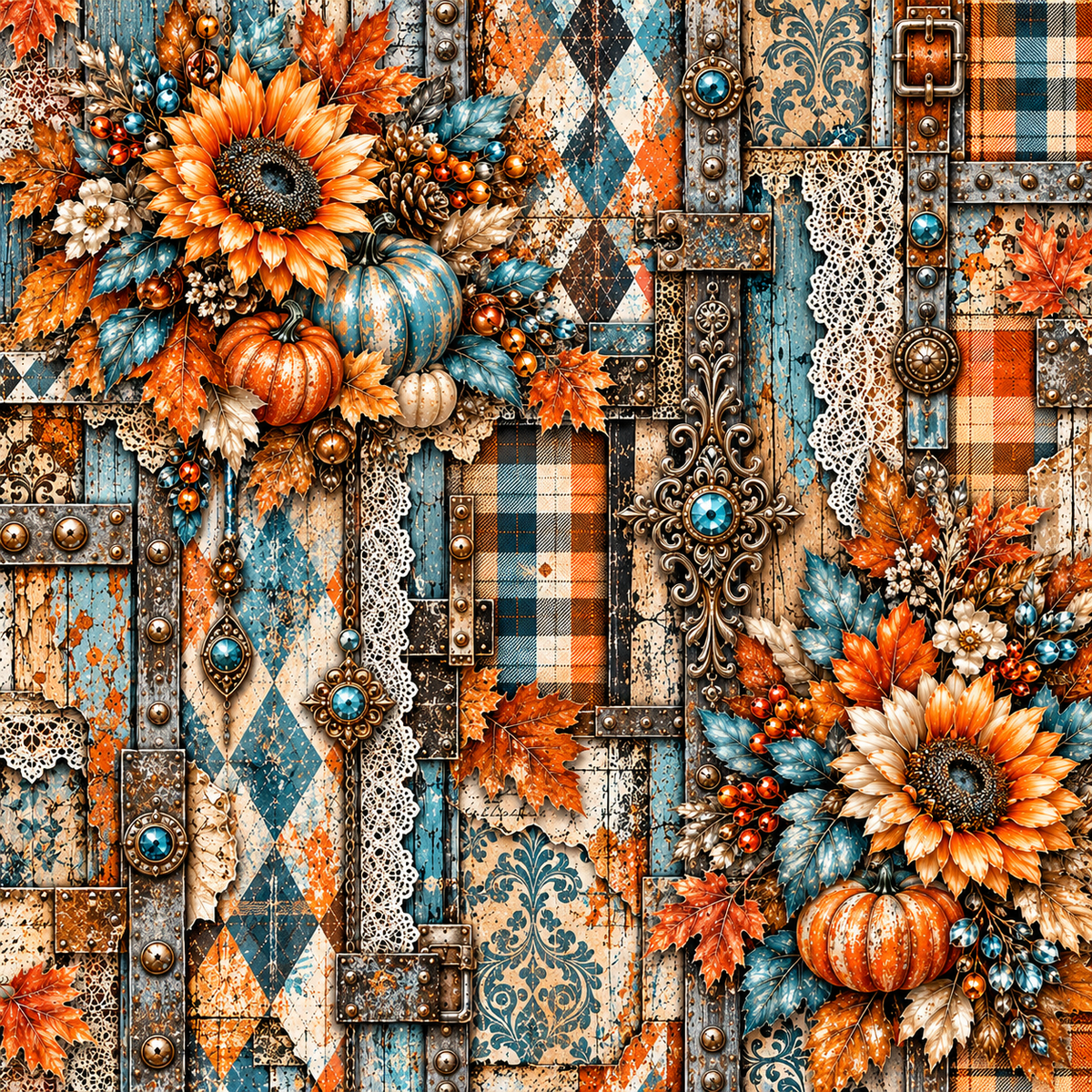 Rustic Autumn Sunflower & Pumpkin Seamless Wallpaper 4