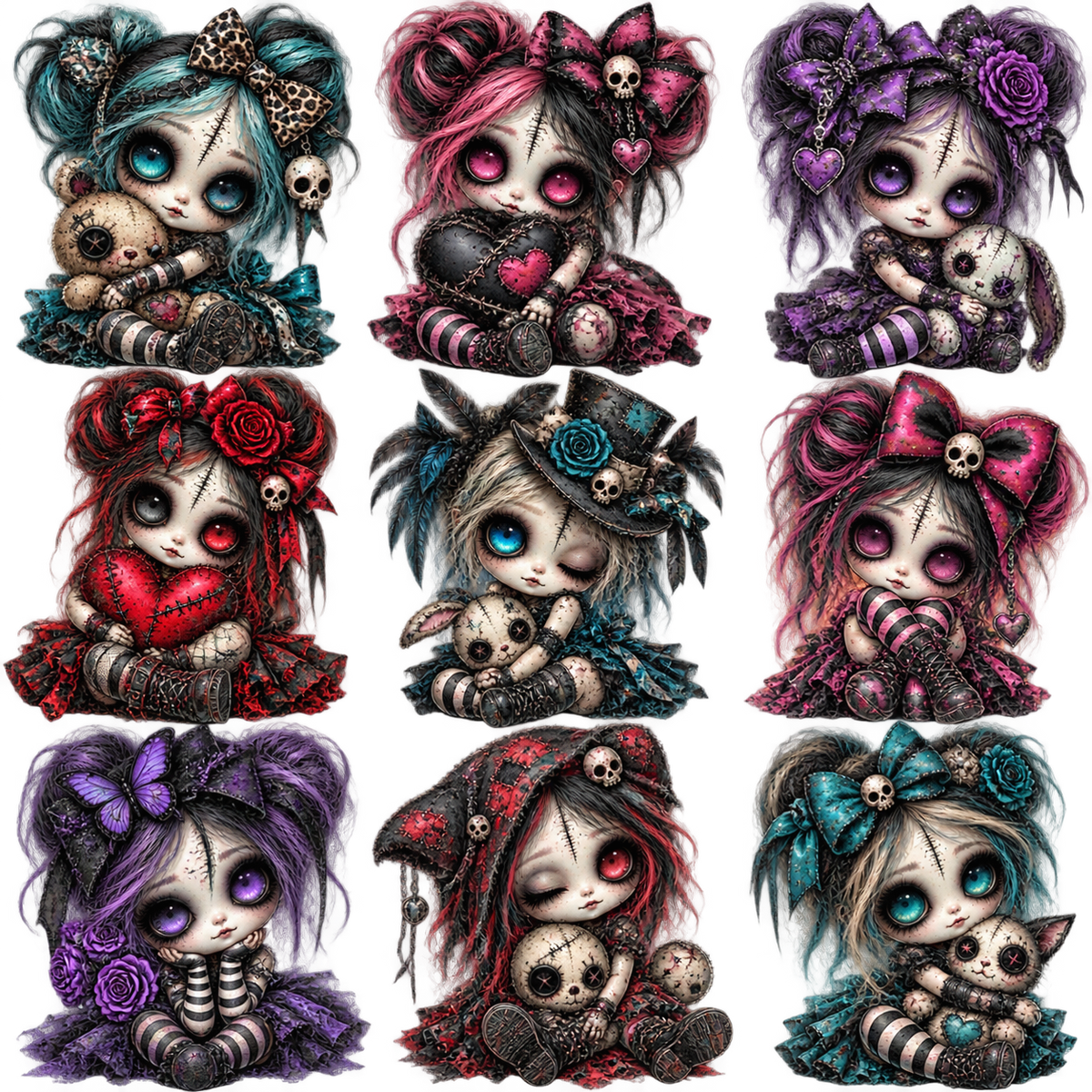 Gothic Rag Doll UV DTF Element Sheet 1