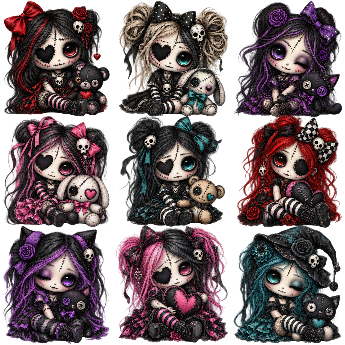 Gothic Rag Doll UV DTF Element Sheet