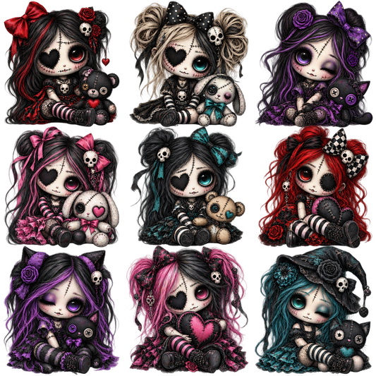 Gothic Rag Doll UV DTF Element Sheet