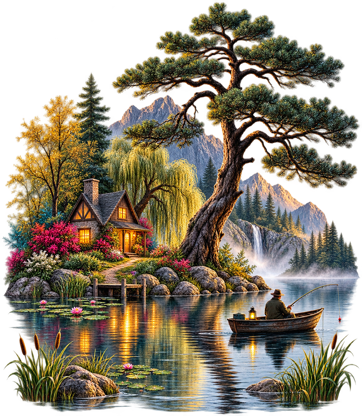 Peaceful Mountain Lake UV DTF Transfer