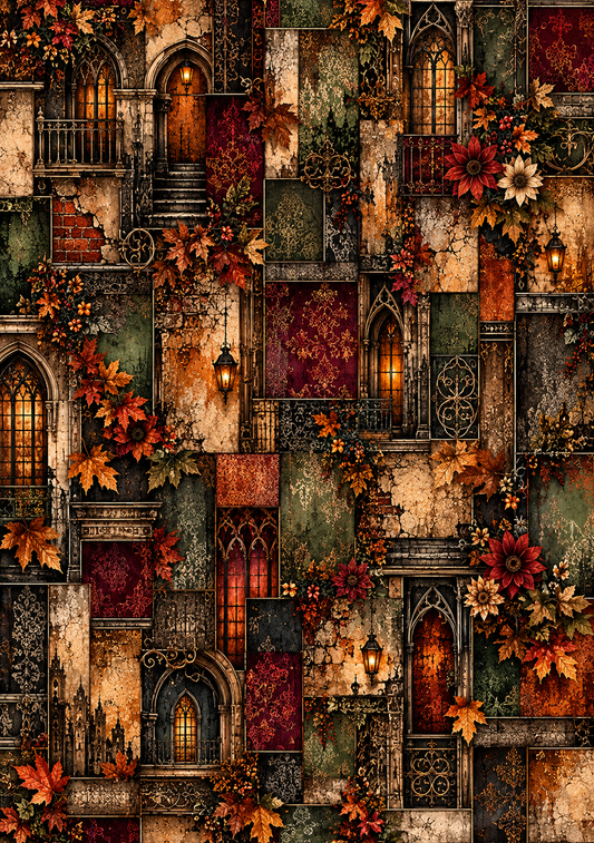 Gothic Autumn Castle Seamless Wallpaper