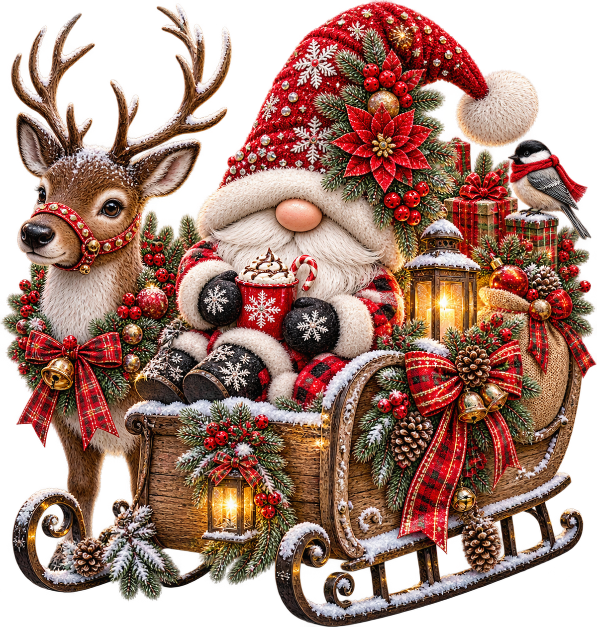Santa & Reindeer Sleigh UV DTF Transfer