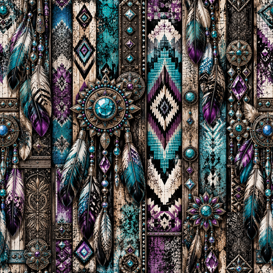 Boho Feather & Jewel-Tone Seamless Wallpaper