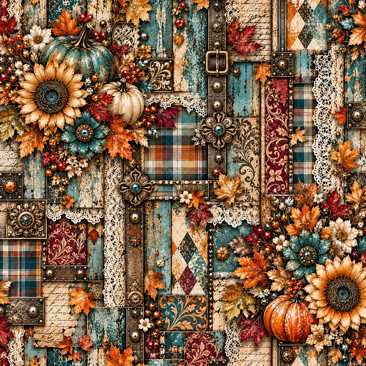 Rustic Autumn Patchwork Seamless Wallpaper