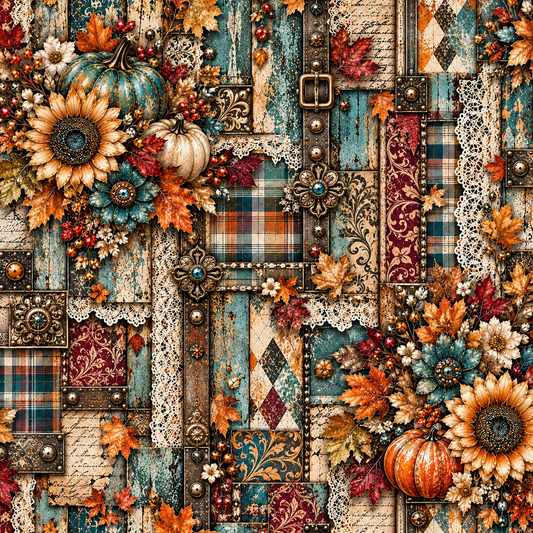 Rustic Autumn Patchwork Seamless Wallpaper