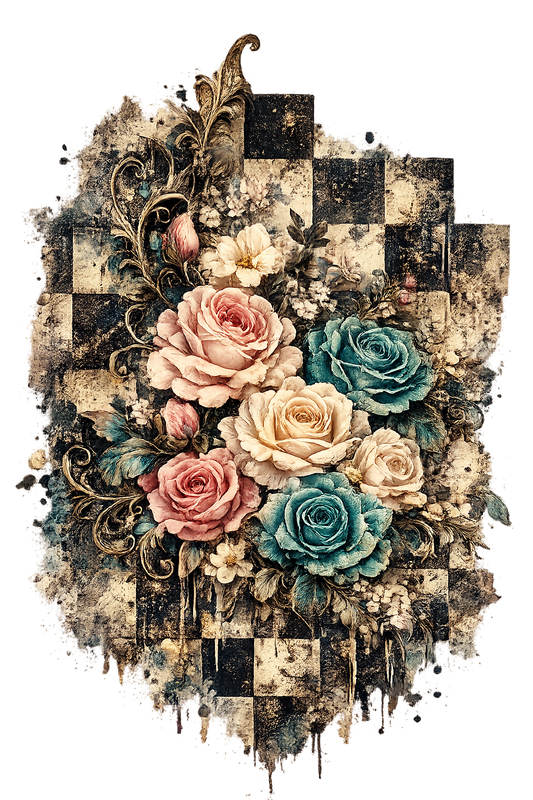 Vintage Floral Checkerboard UV DTF Transfer