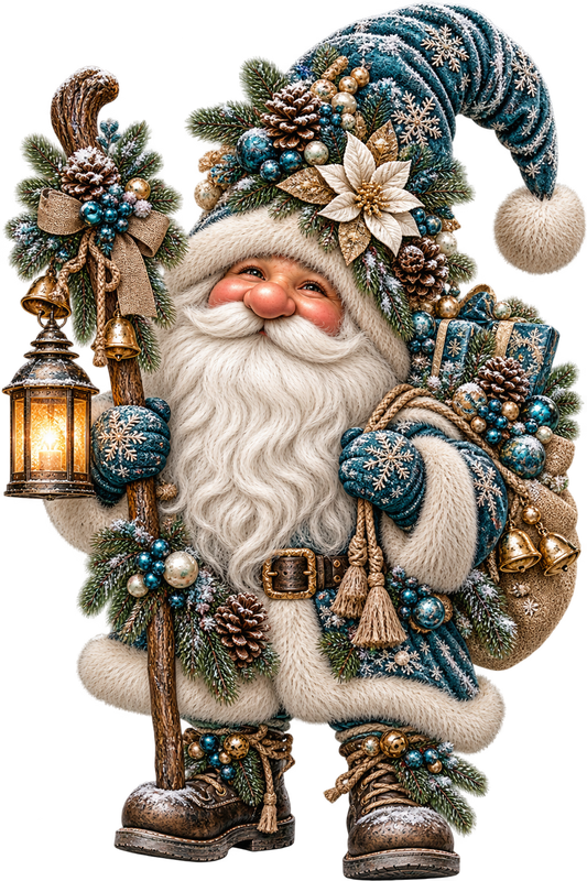 Blue Winter Santa UV DTF Transfer