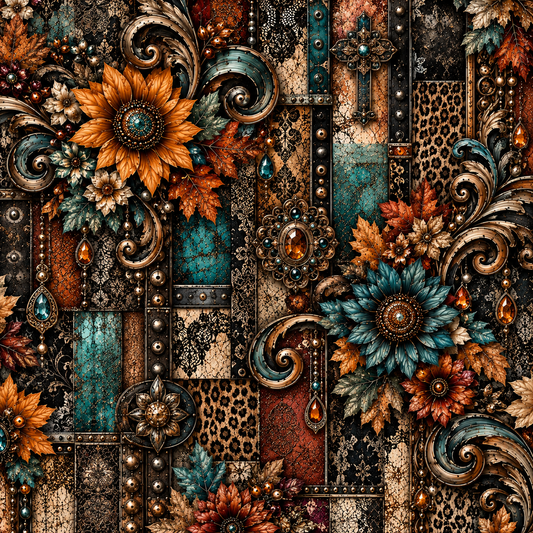 Rustic Steampunk Floral Seamless Wallpaper