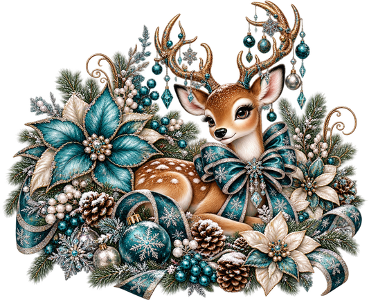 Teal Christmas Deer UV DTF Transfer