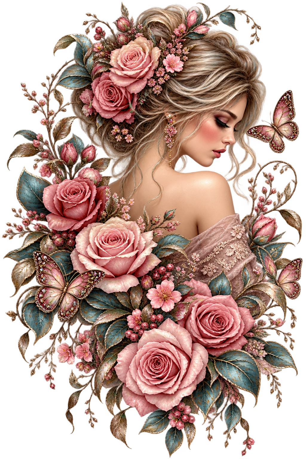 Floral Woman Portrait UV DTF Transfer