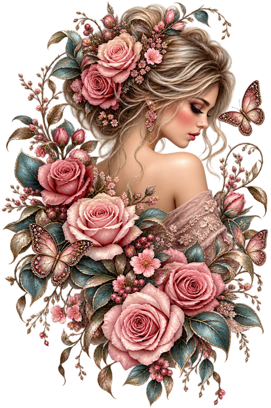 Floral Woman Portrait UV DTF Transfer