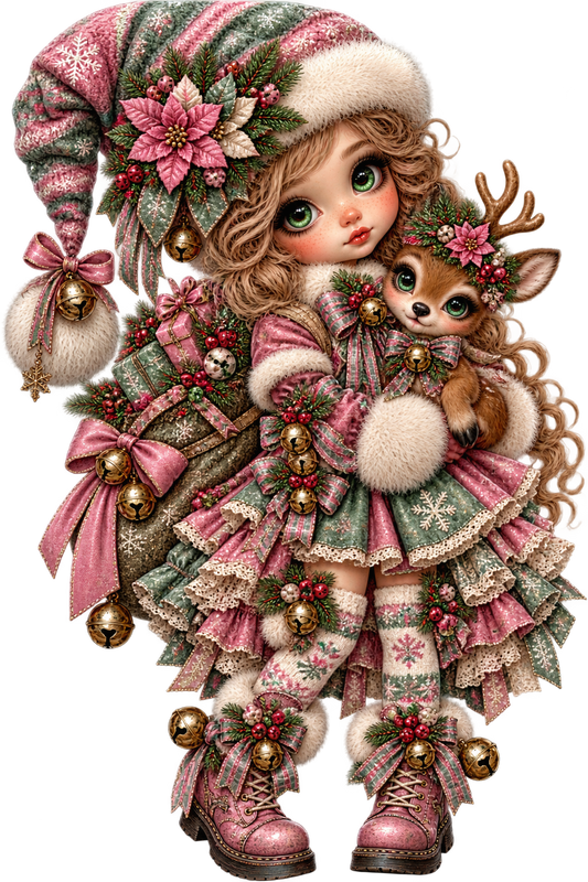 Pink Christmas Doll UV DTF Transfer