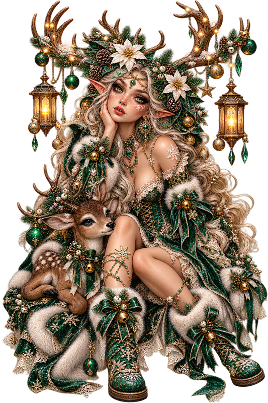 Enchanted Christmas Elf and Deer UV DTF Transfer