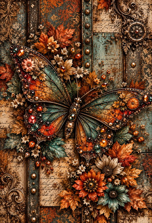 Rustic Autumn Butterfly Seamless Wallpaper