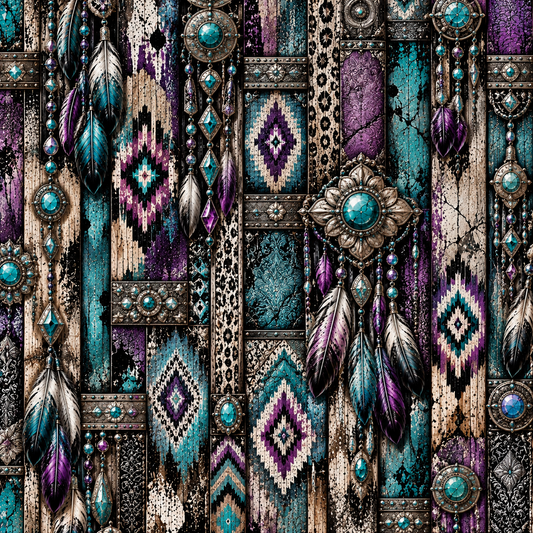 Boho Southwestern Feather & Turquoise Seamless Wallpaper