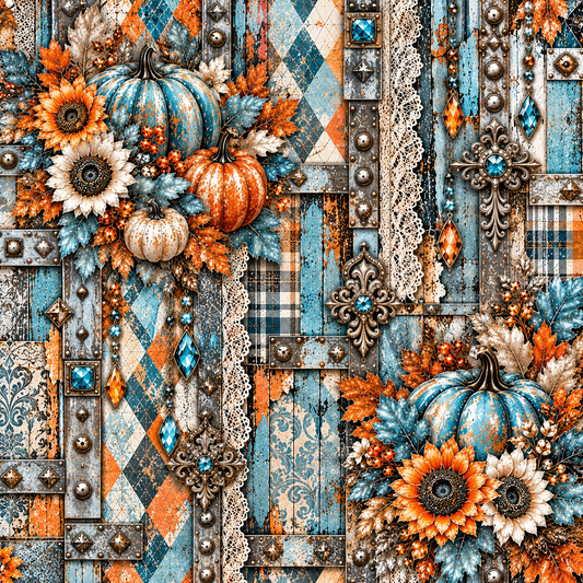 Rustic Autumn Pumpkin & Sunflower Seamless Wallpaper 2