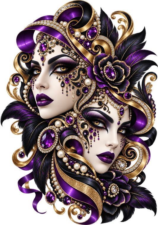 Purple & Gold Masquerade Masks UV DTF Transfer