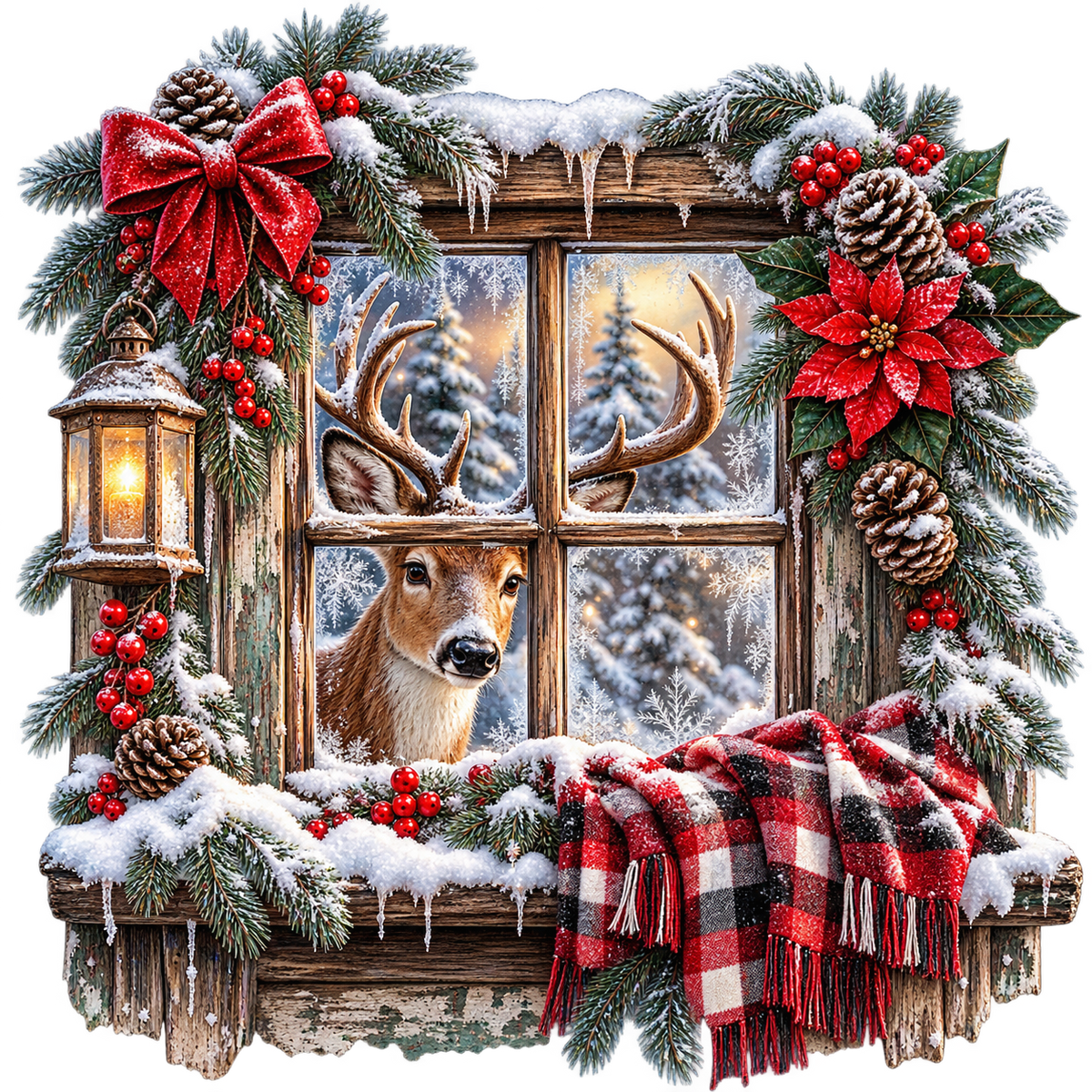 Winter Deer Window UV DTF Transfer