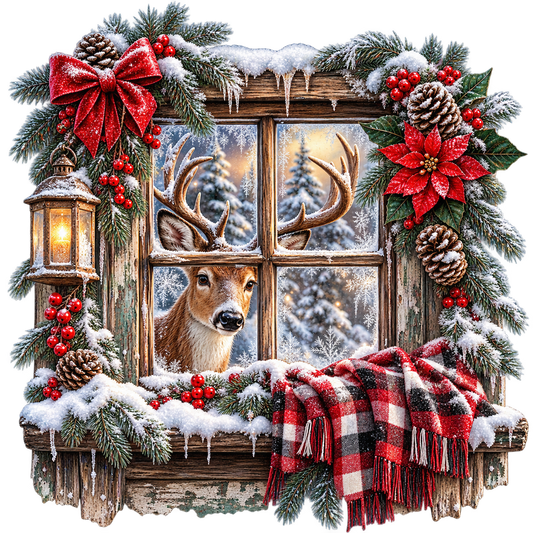 Winter Deer Window UV DTF Transfer