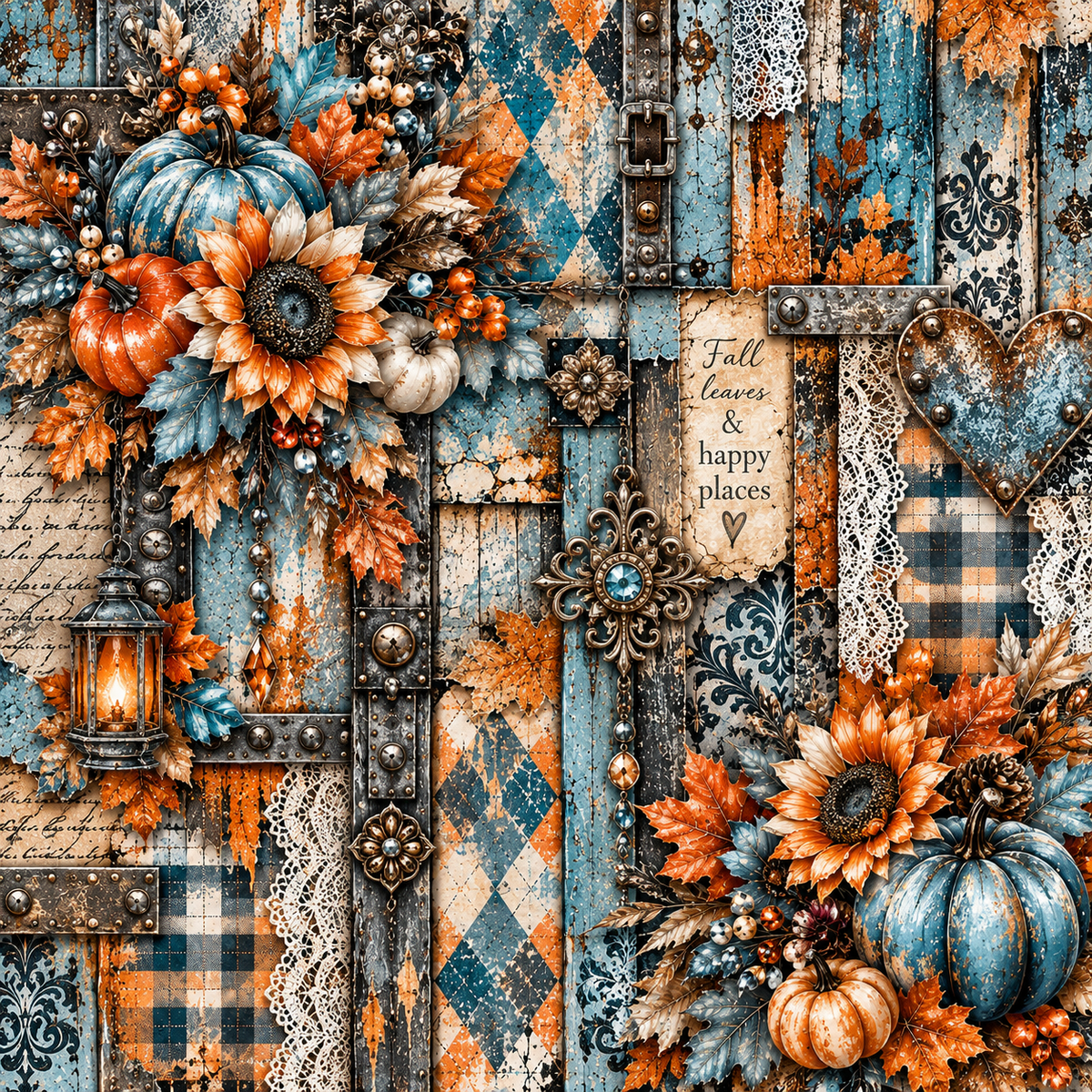 Rustic Autumn Pumpkin & Sunflower Seamless Wallpaper