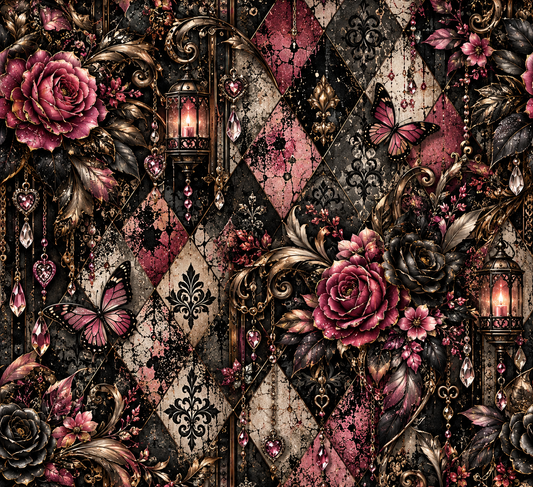 Gothic Romance Floral & Butterfly Seamless Wallpaper