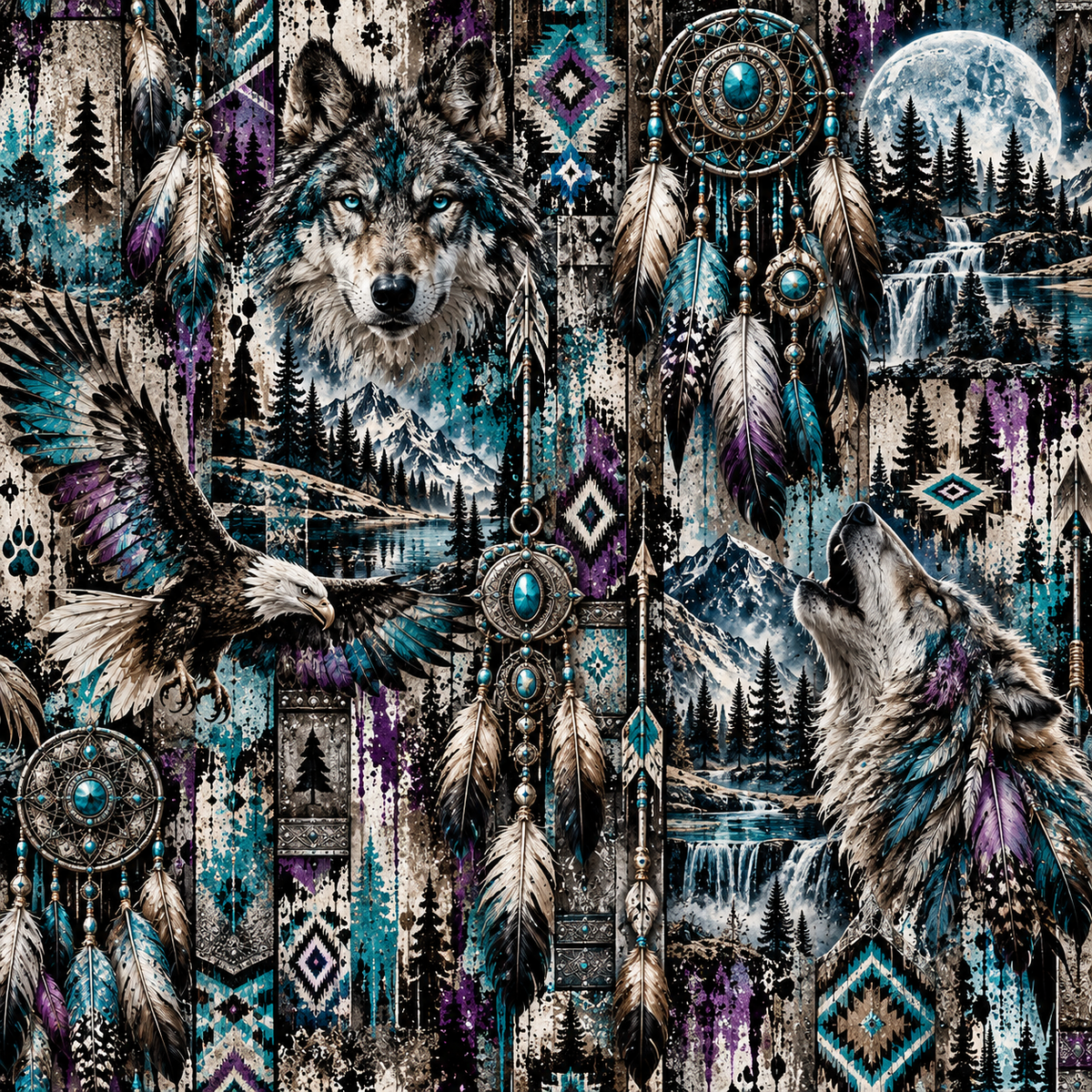 Mystic Wolf & Eagle Seamless Wallpaper