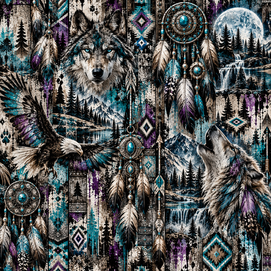 Mystic Wolf & Eagle Seamless Wallpaper