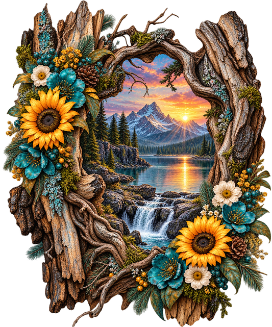 Mountain Lake Nature Scene UV DTF Transfer