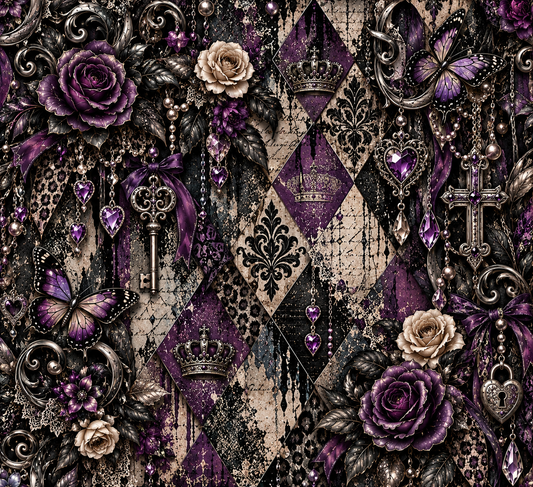 Gothic Purple Rose & Butterfly Seamless Wallpaper