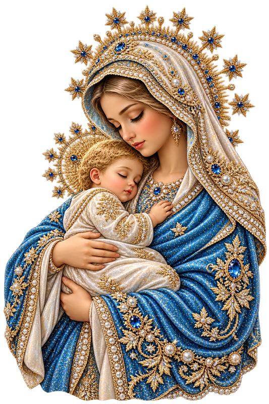 Blue & Gold Madonna and Child UV DTF Transfer