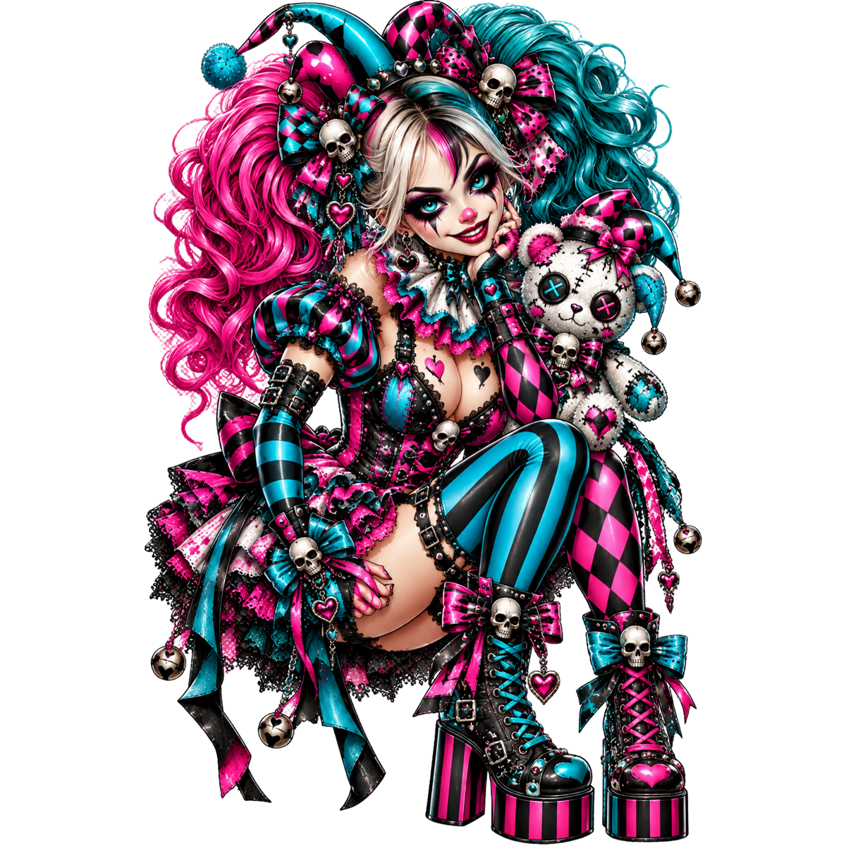 Spooky-Cute Punk Clown Girl 4 x 4