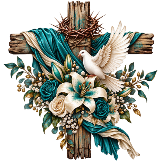Christian Cross & Dove Floral 4x4