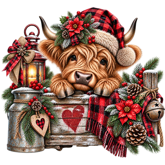 Christmas Highland Cow 4x4
