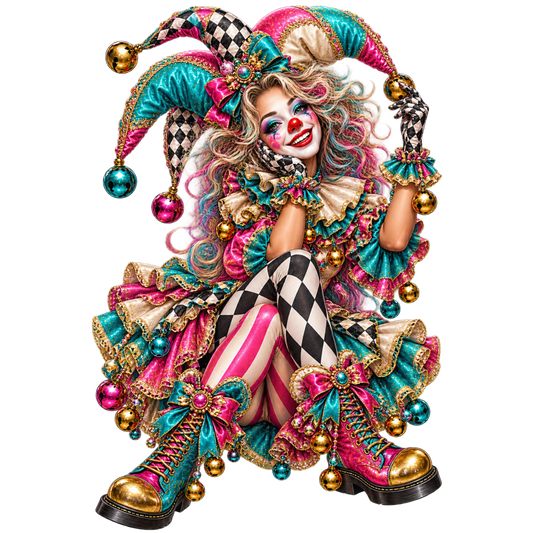 Colorful Jester Clown Girl 4x4