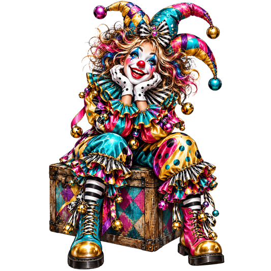 Colorful Jester Clown Girl 4x4 (2)