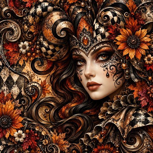 Gothic Autumn Masquerade Woman Seamless Wallpape