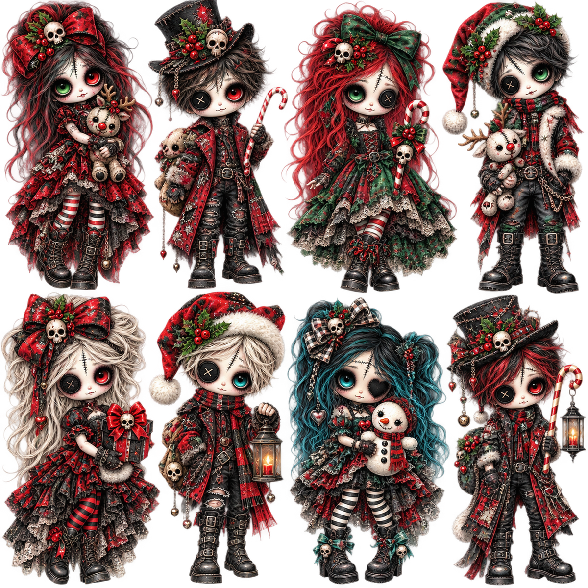 Gothic Christmas Rag Doll UV DTF Element Sheet
