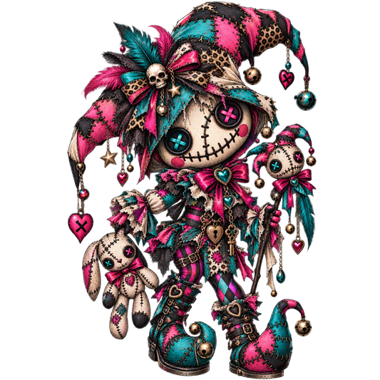 Gothic Jester Doll with Bunnies 4x4