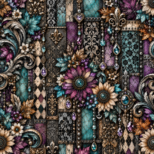 Gothic Jewel-Toned Floral Seamless Wallpaper