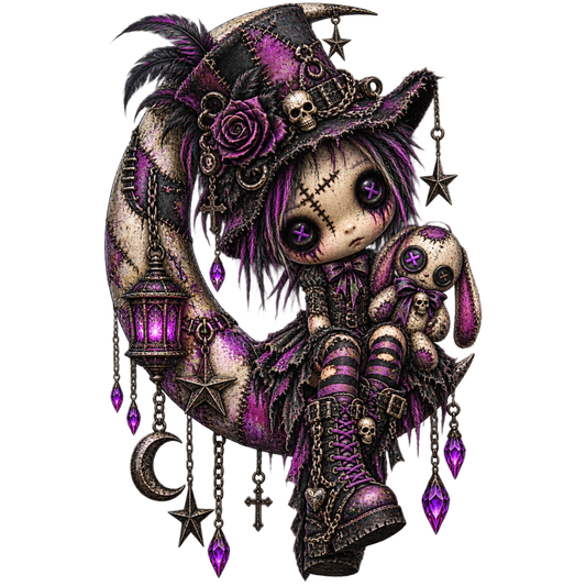 Gothic Moon Witch Doll – Purple Black Creepy Cute Fantasy Art