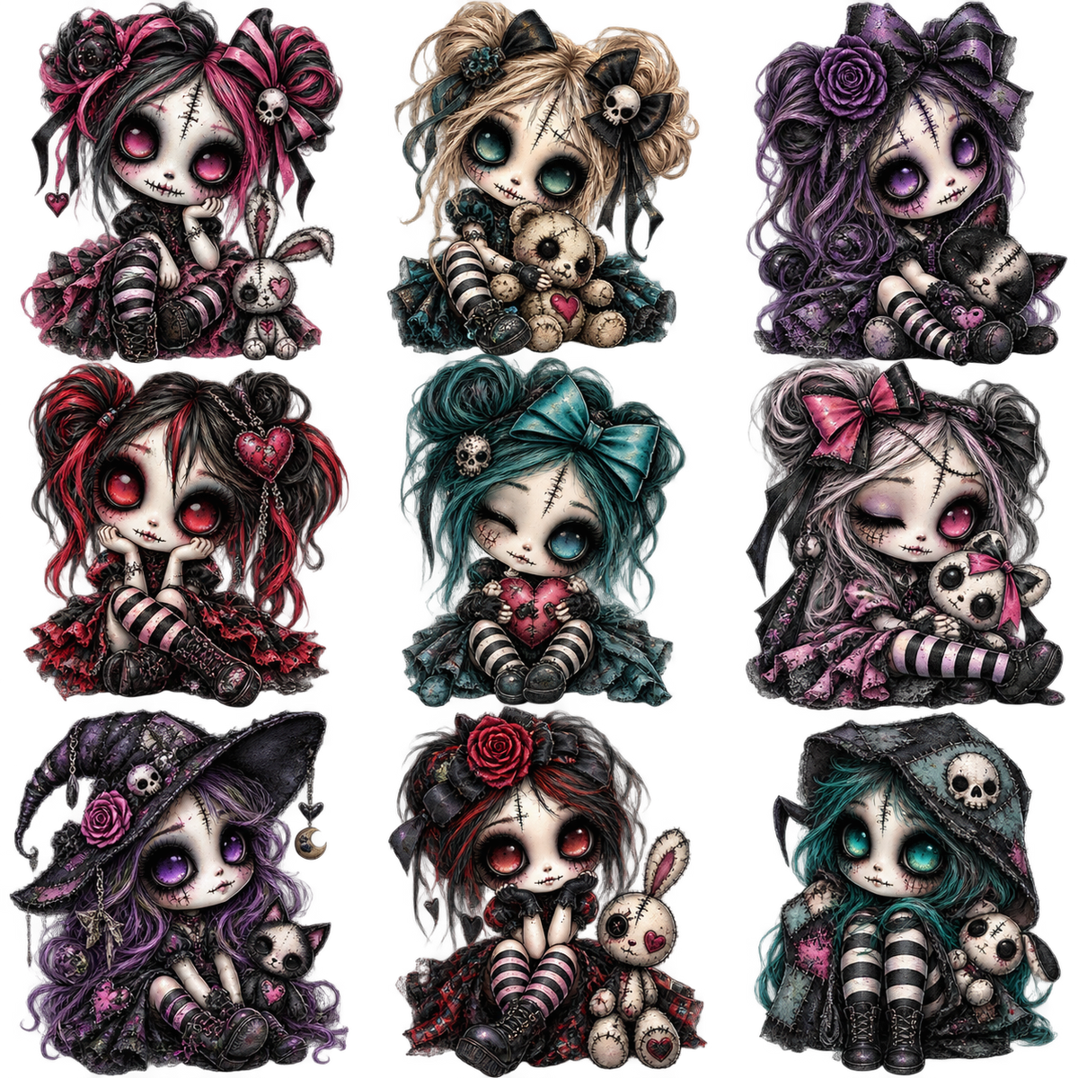 Gothic Rag Doll UV DTF Element Sheet 3