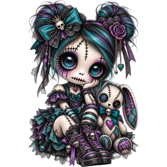 Gothic Stitch Doll Girl 4x4 UVDTF