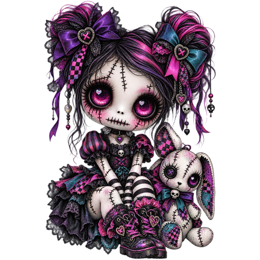 Gothic Stitched Doll with Bunny 4x4 (2)