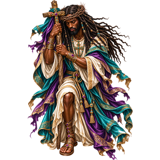 Jesus Carrying the Cross PNG – Teal and Purple Christian Faith