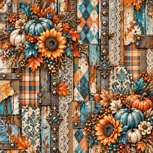 Rustic Autumn Pumpkin & Sunflower Seamless Wallpaper 1
